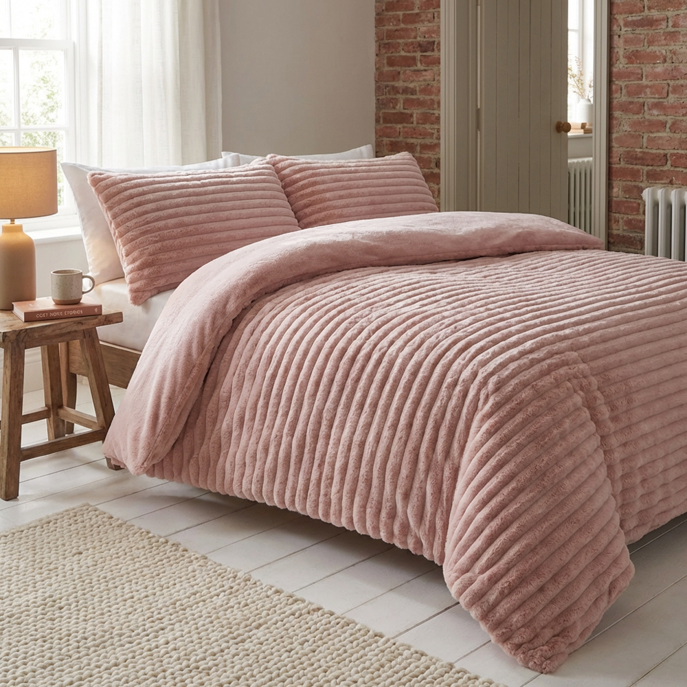 Colorado Faux Fur Duvet Set Blush Double Image 9