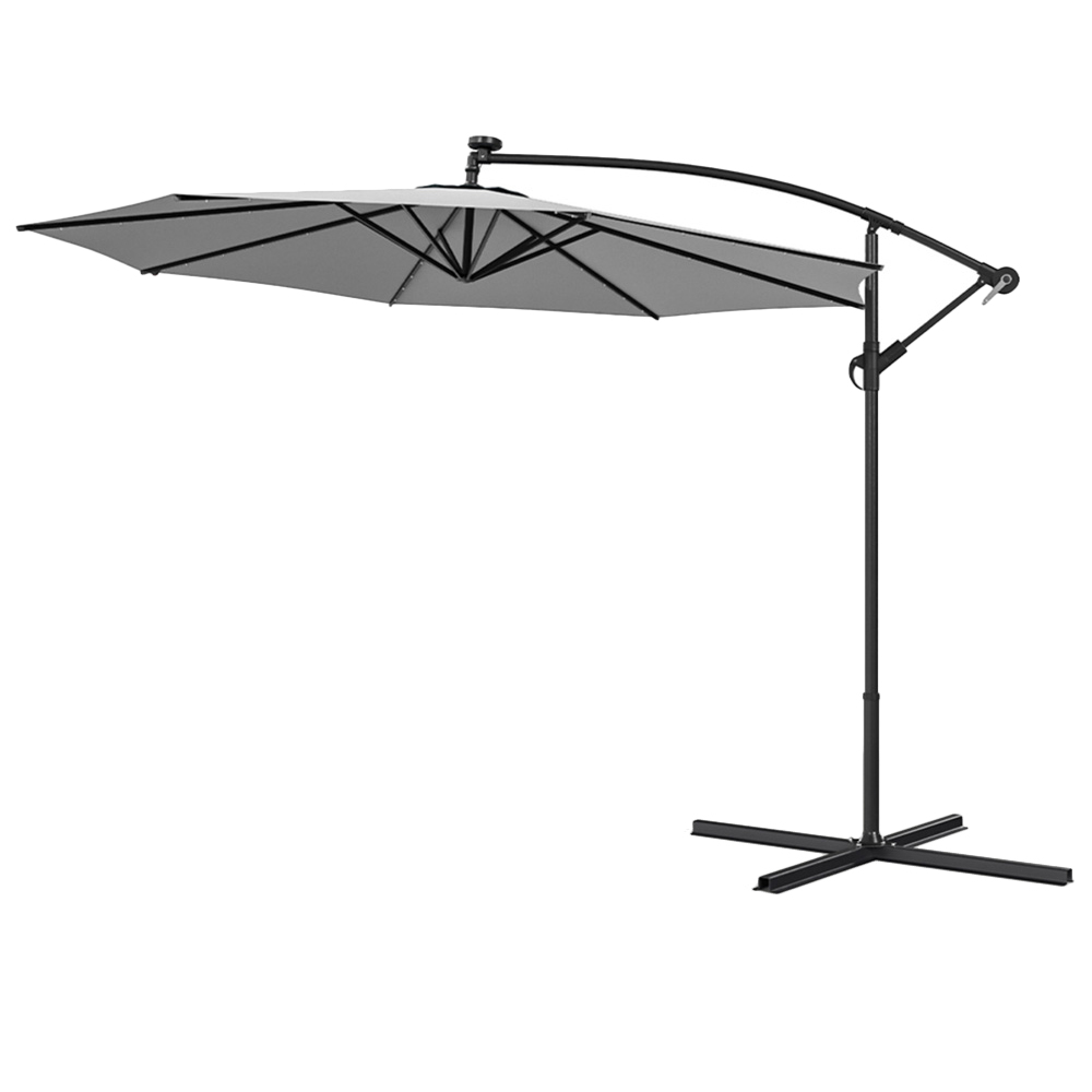 Living and Home Grey LED Cantilever Parasol with Cross Base and Fillable Base 3m Image 1