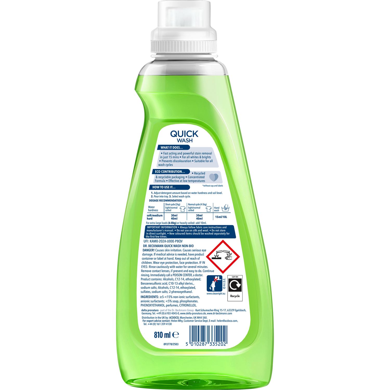 Dr Beckmann Quick Wash Non-Bio Laundry Detergent 810ml Image 2