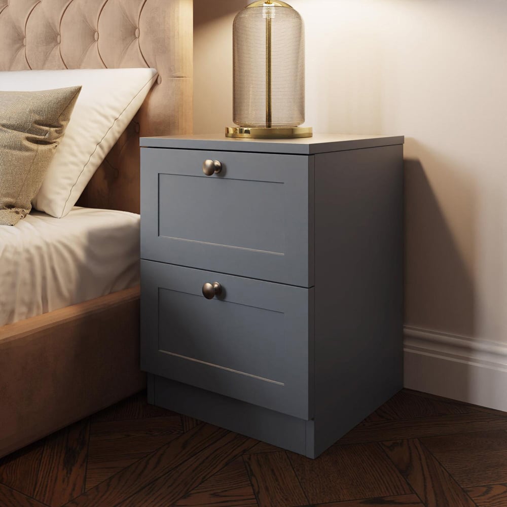 FWStyle Artus 2 Drawer Dark Grey Panelled Bedside Table Image 5