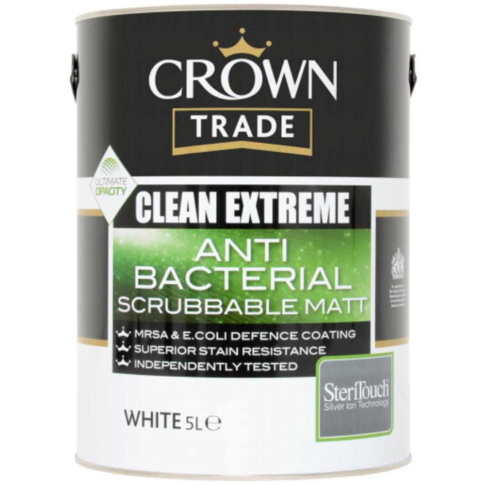 Crown Trade Clean Extreme Matt White Anti Bacterial Scrubbable Paint 5L Image 2