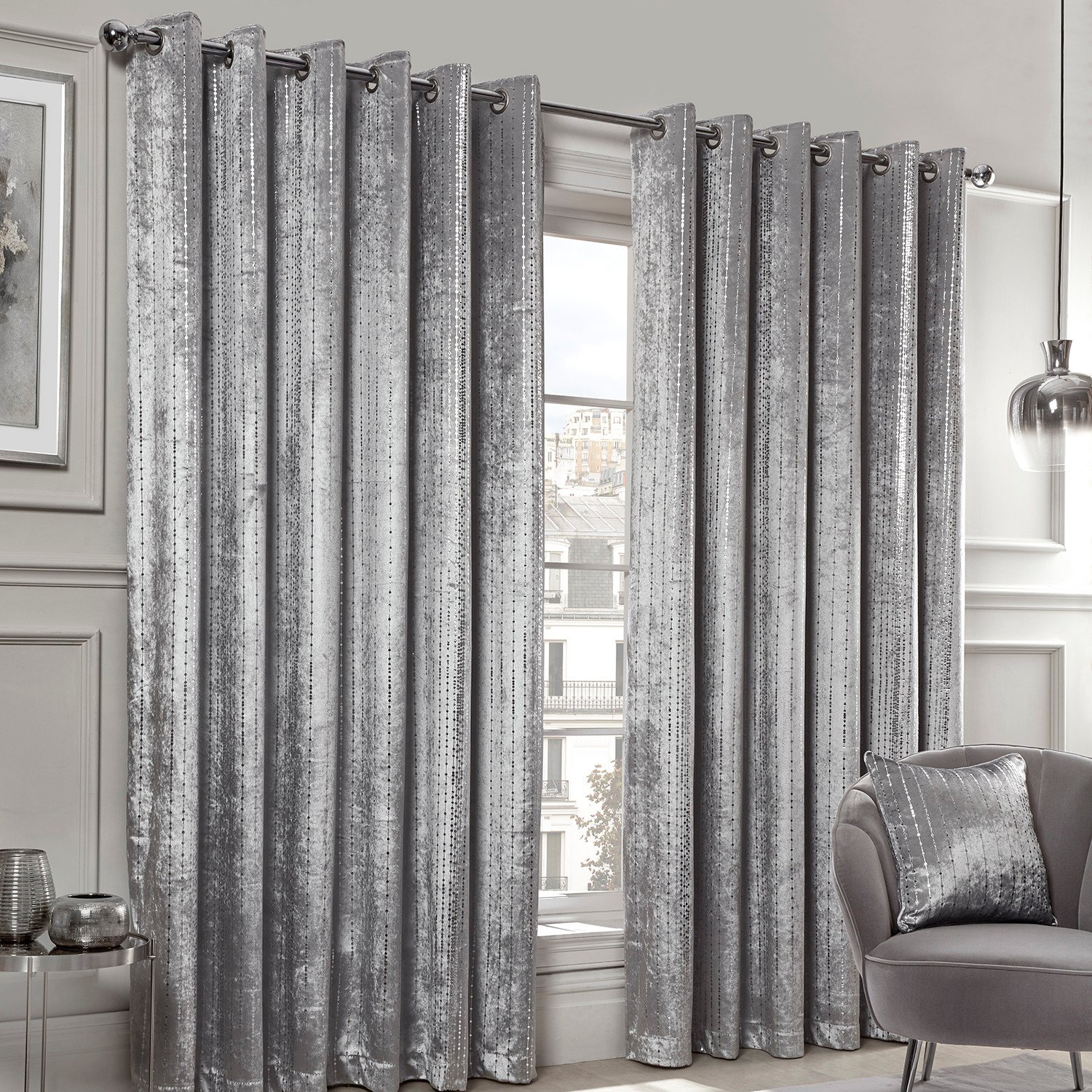 Divante Selina Silver Foil Dotty Stripe Curtains 168 x 229cm Image 2
