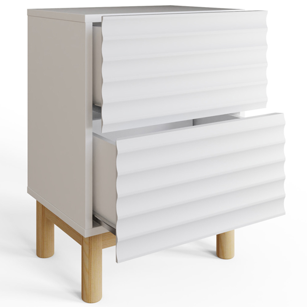 GFW Karla 2 Drawer White Ribbed Bedside Table Image 4