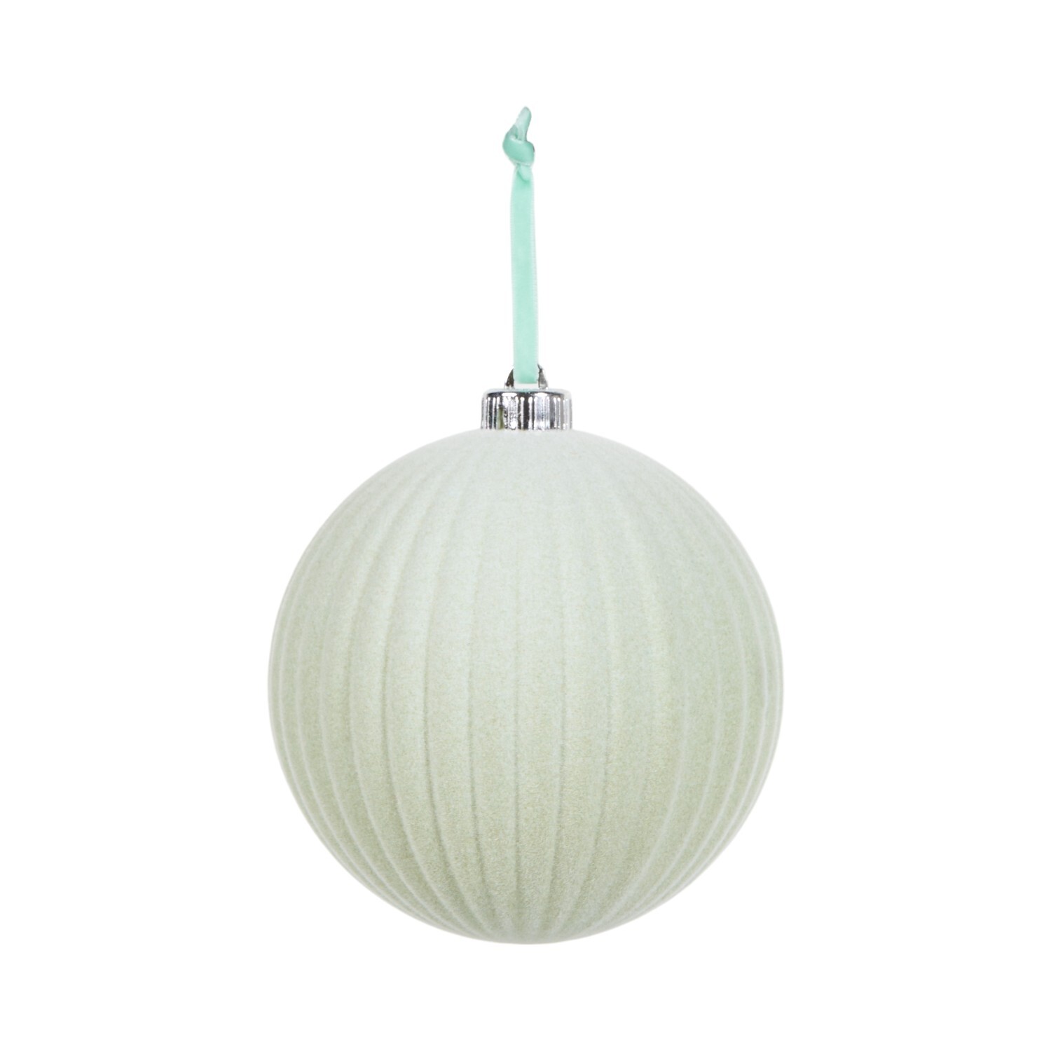 Pack of 4 Elegant Flocked Baubles Sage Green Image 2