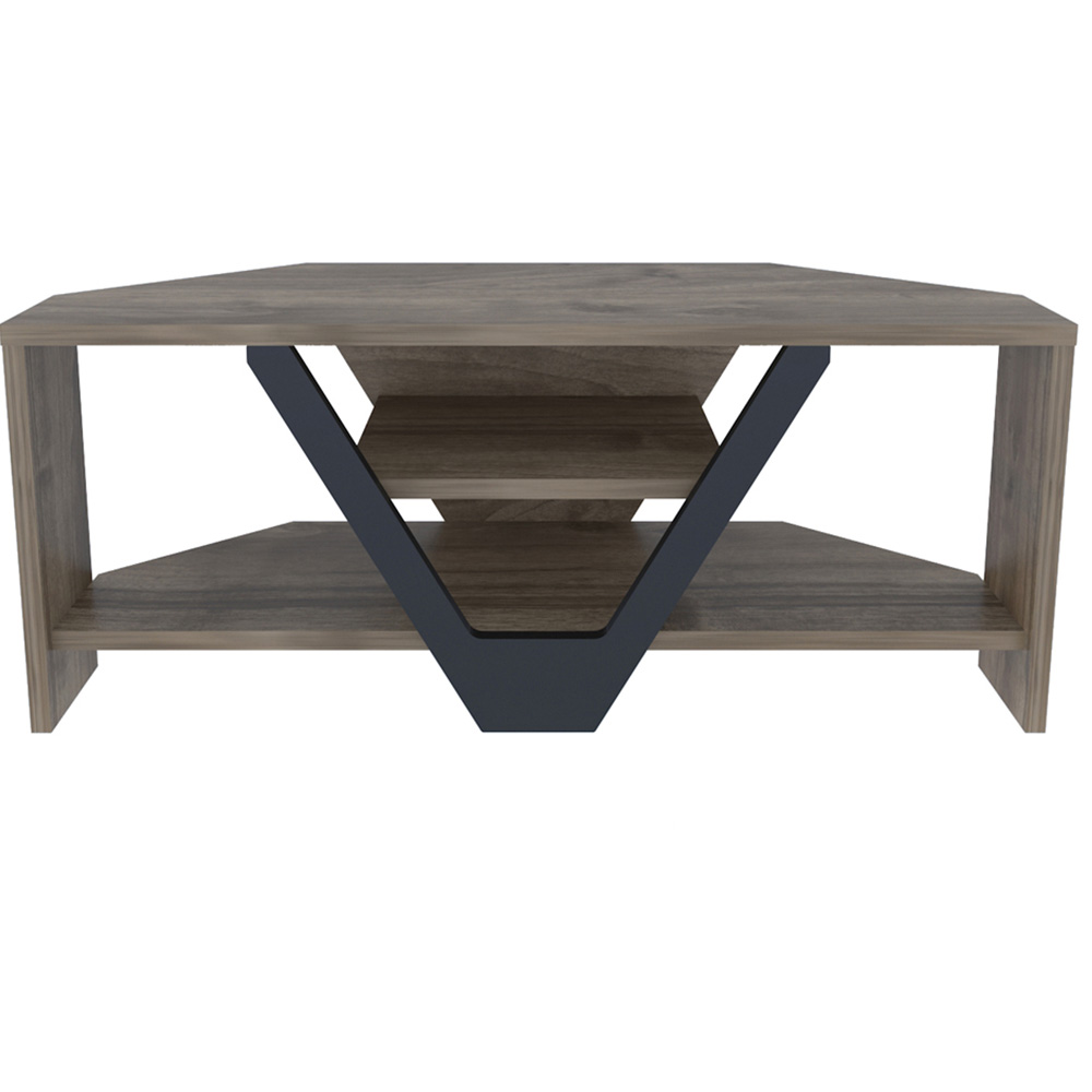 Decorotika Karin 2 Shelf Walnut and Black Modern Corner TV Unit Image 2