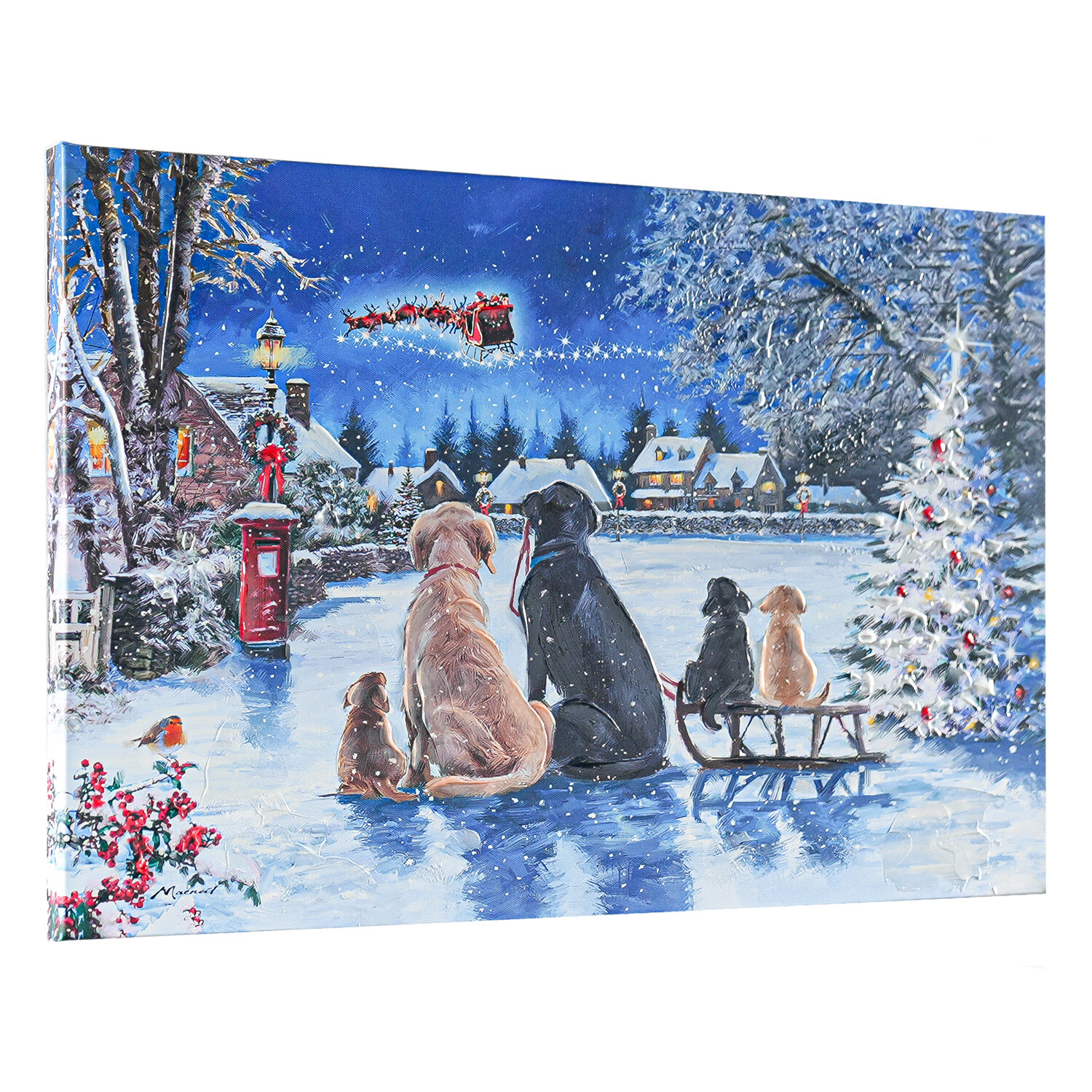 Macneil Snowy Dogs Spotting Santa Canvas Image 2