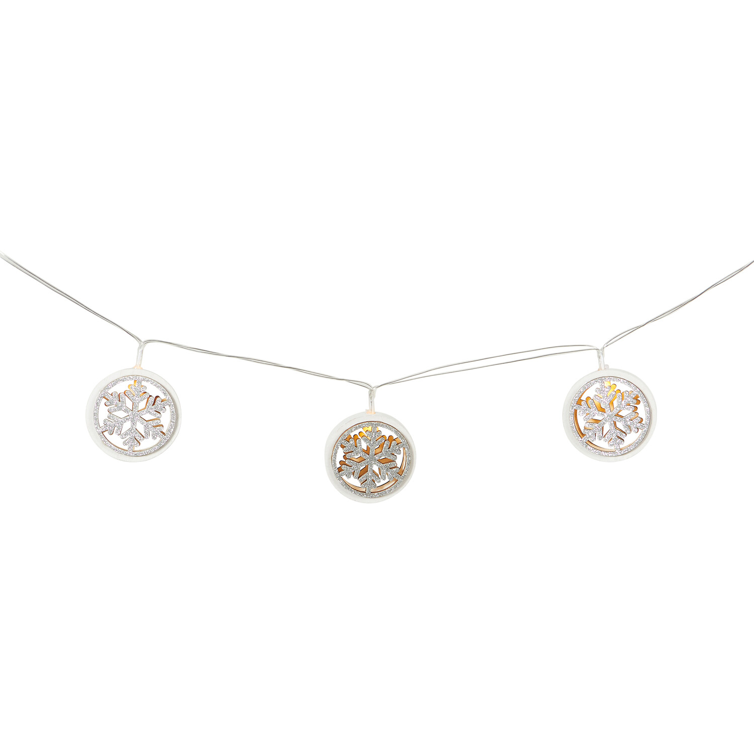 Snowflake LED String Lights - White and Silver Image 2