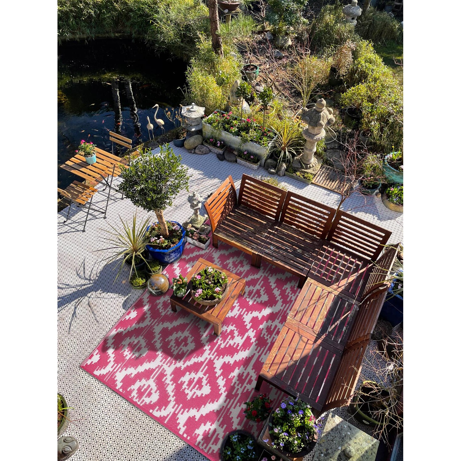 Tribal Geo Outdoor Rug - Pink Image 3