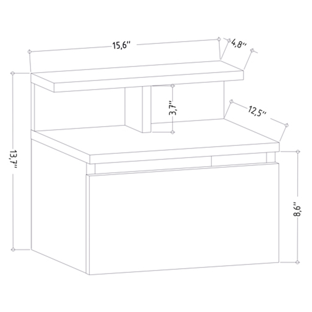 Decorotika Alice Single Drawer Single Shelf White Floating Bedside Table Image 7