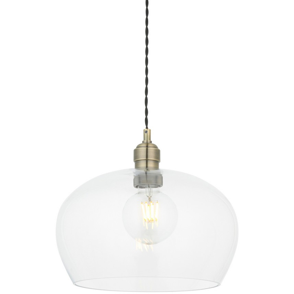 Merano Livorno Clear Glass Antique Brass Plate Round Pendant Ceiling Lamp Image 3