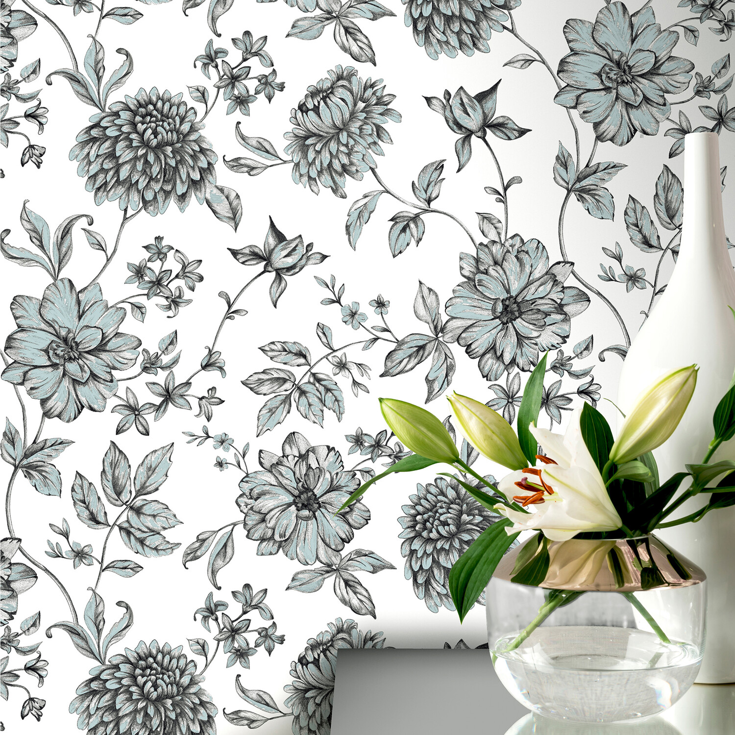 Fleur Mono Wallpaper - Monochrome Image 5