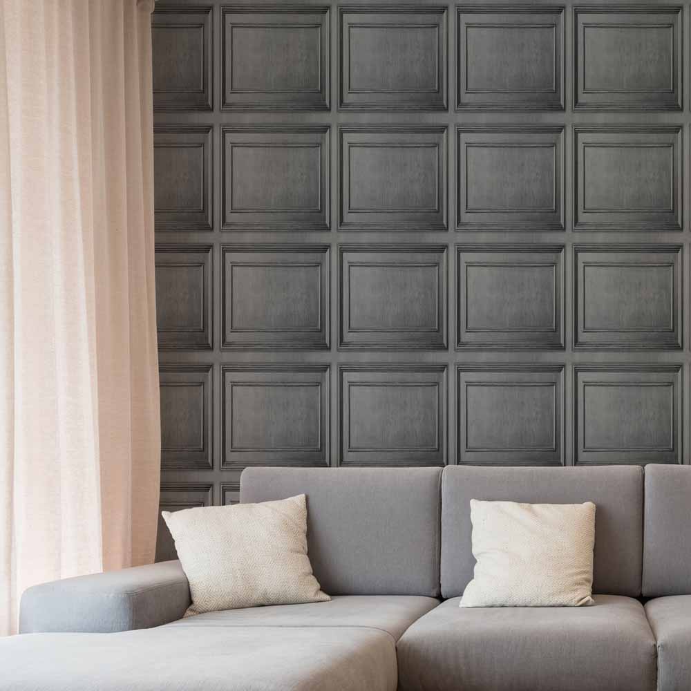 Fresco Wood Panelling Grey Wallpaper Image 2