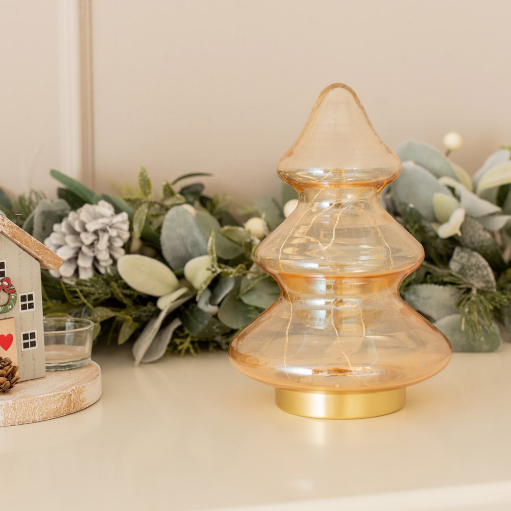 ValueLights Amber Glass LED Lit Christmas Tree Decoration Image 4