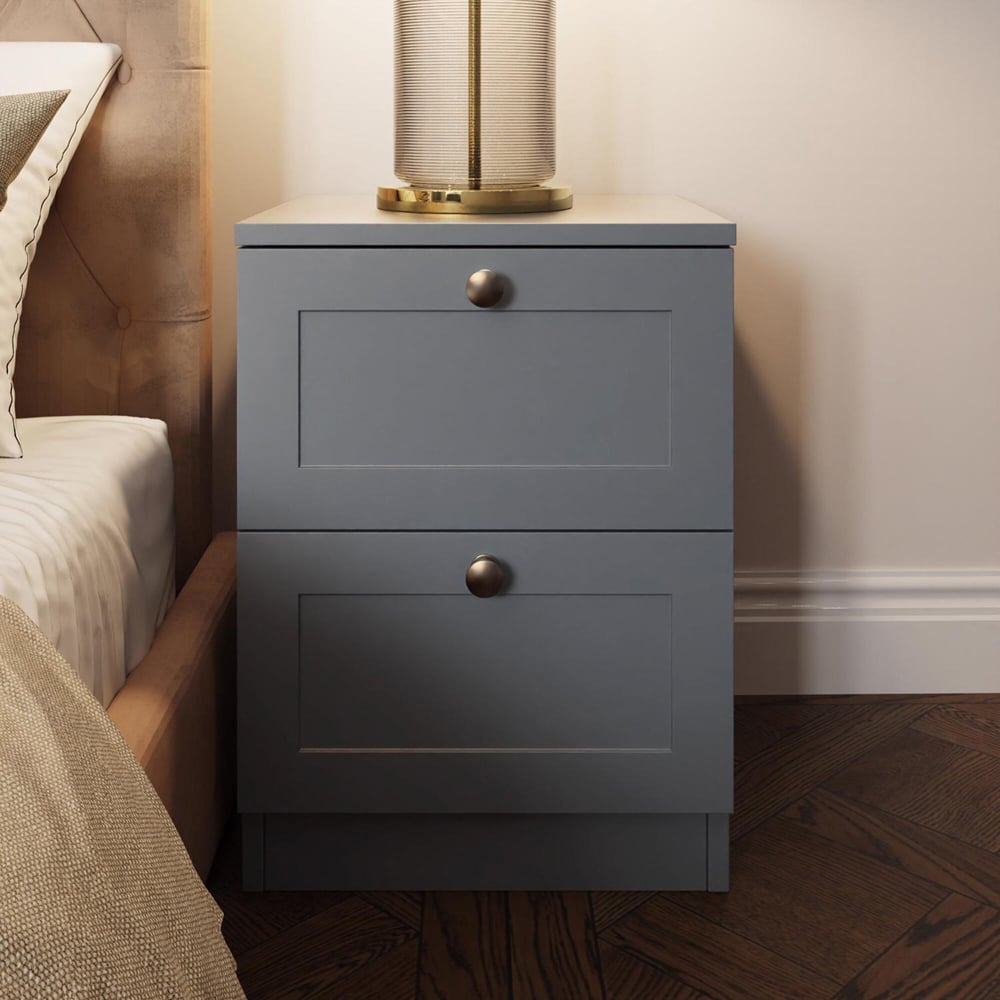 FWStyle Artus 2 Drawer Dark Grey Panelled Bedside Table Image 4