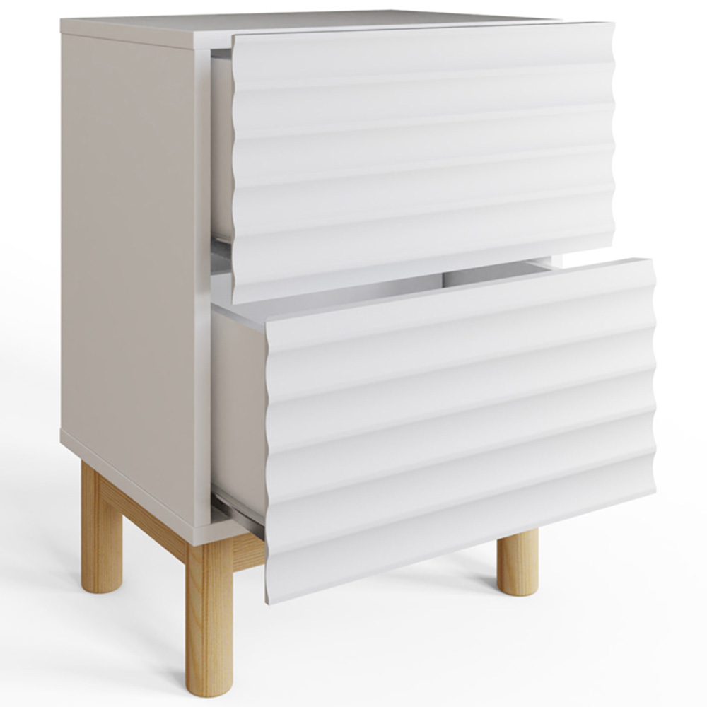 GFW Karla 2 Drawer White Ribbed Bedside Table 2 Pack Image 5