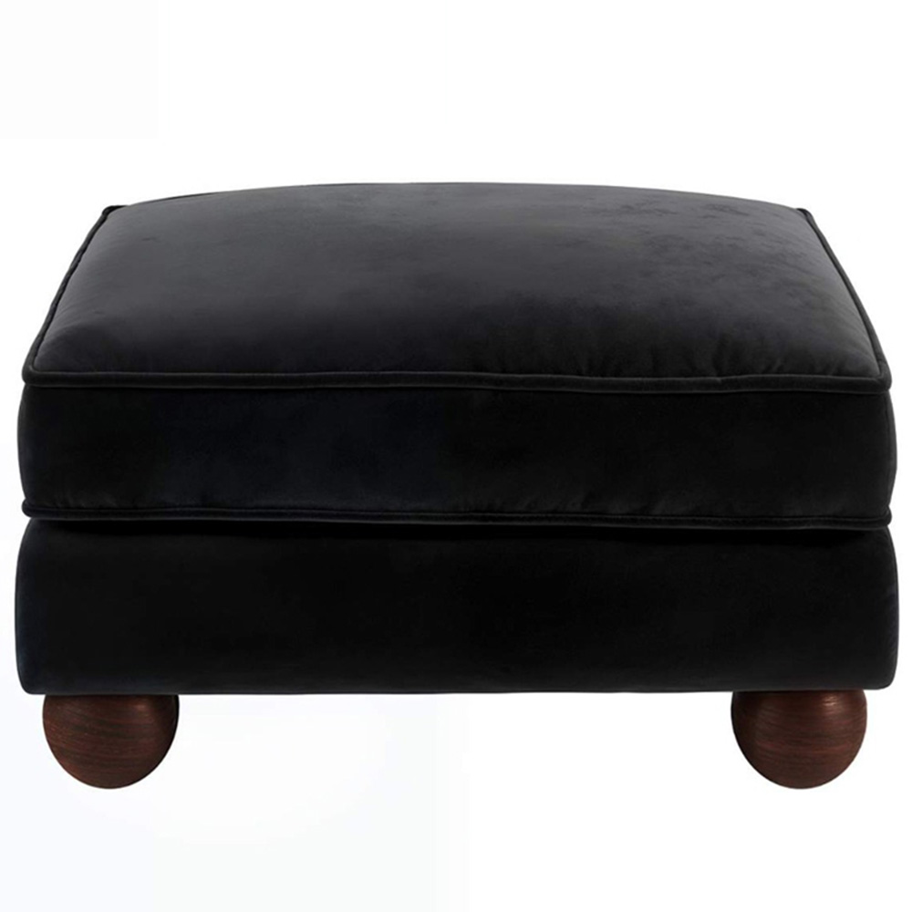 Solace+Co Addison Black Velvet Wooden Footstool Image 2