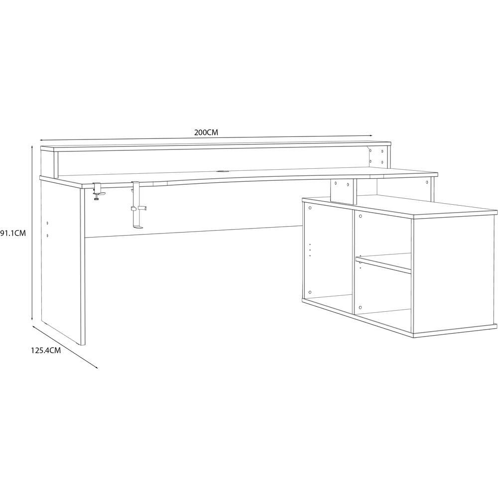 Florence Tezaur 3 Shelf Black Storage LED Gaming Desk Image 6