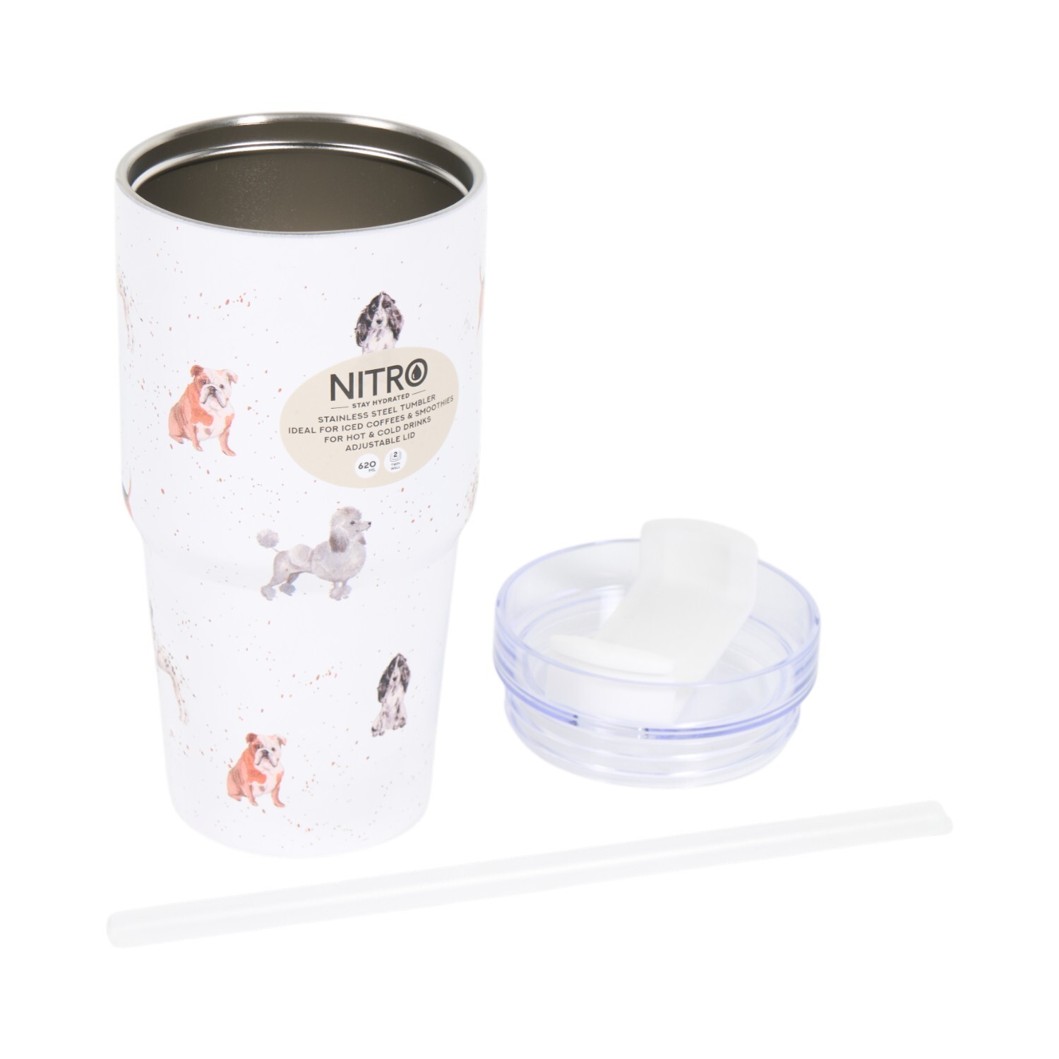 Nitro Dog Print Stainless Steel Vacuum TumblerWhite Image 4