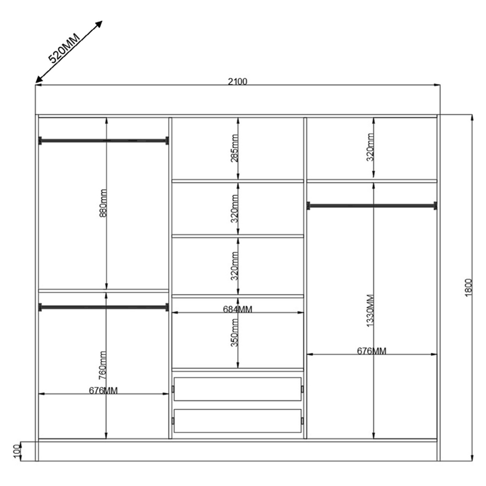 Evu VOLET 6 Door 2 Drawer White Wardrobe Image 6