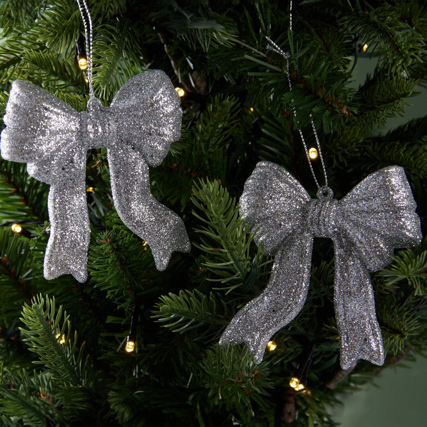 Set of 2 Glitter Bow Tree Decorations Image 3