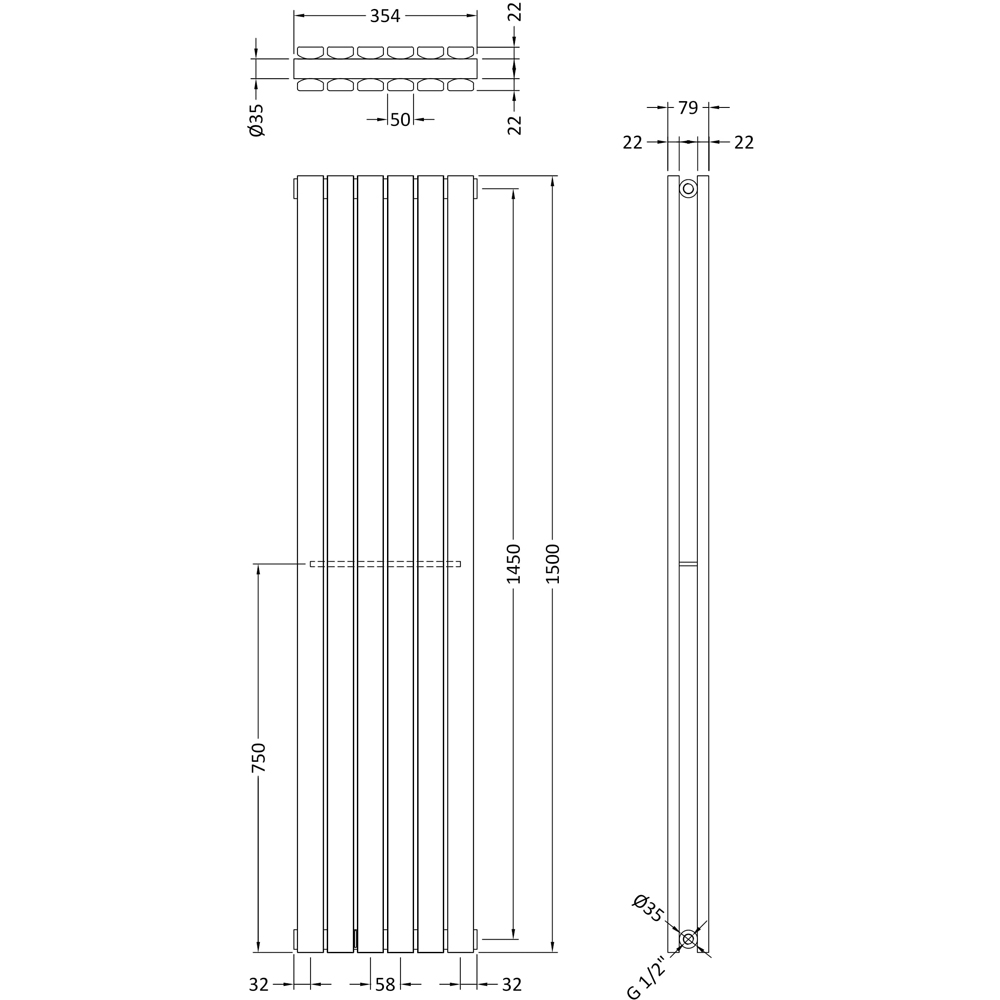 nuie Sloane Anthracite Vertical Double Panel Radiator 354 x 1500mm Image 2