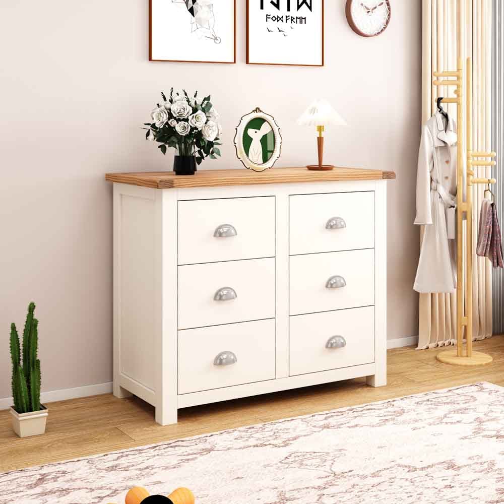 Cabinet Bits Lovere 6 Drawer White Chrome Cup Handle Chest of Drawers Image 8