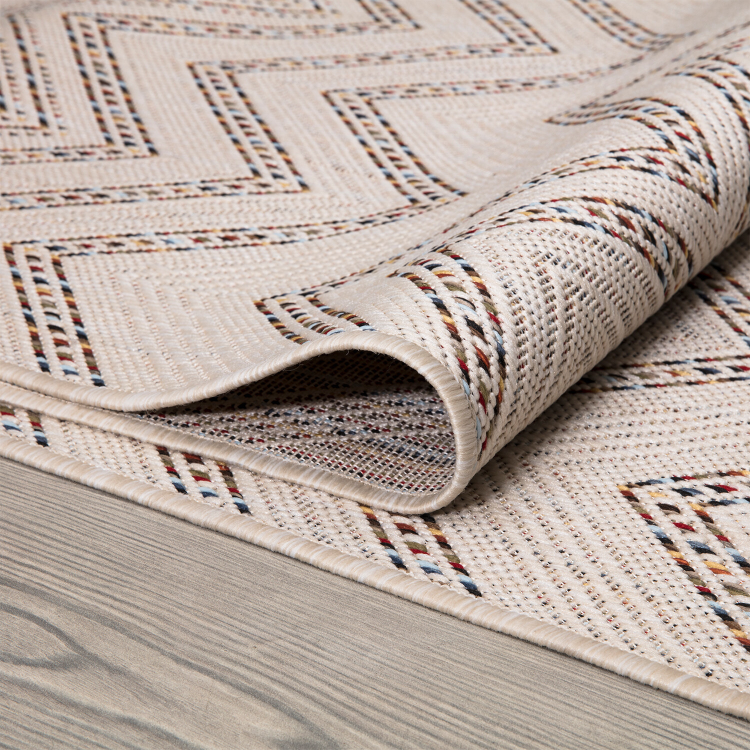 Palma Zigzag Indoor and Outdoor Rug - Neutral / 120cm Image 3