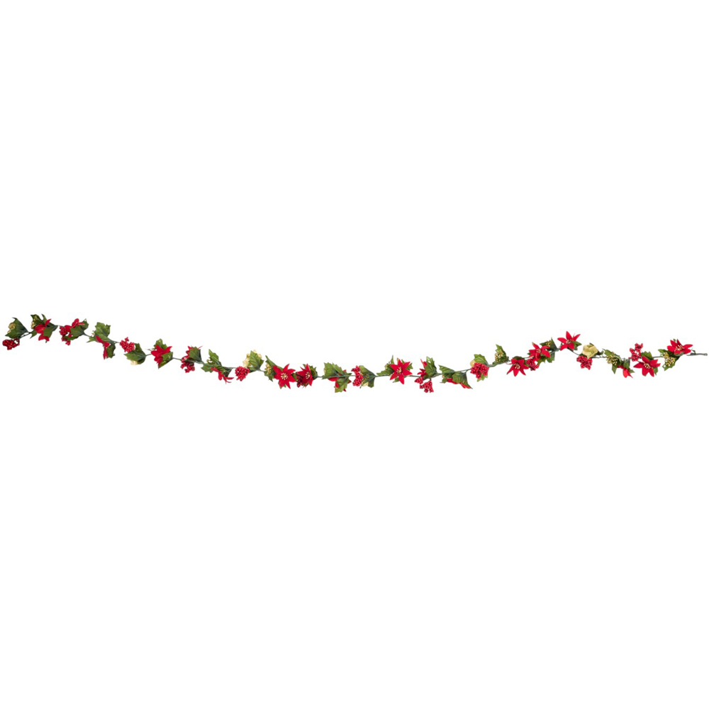 Red Poinsettia Berry Garland - Green, Red and White Image 1