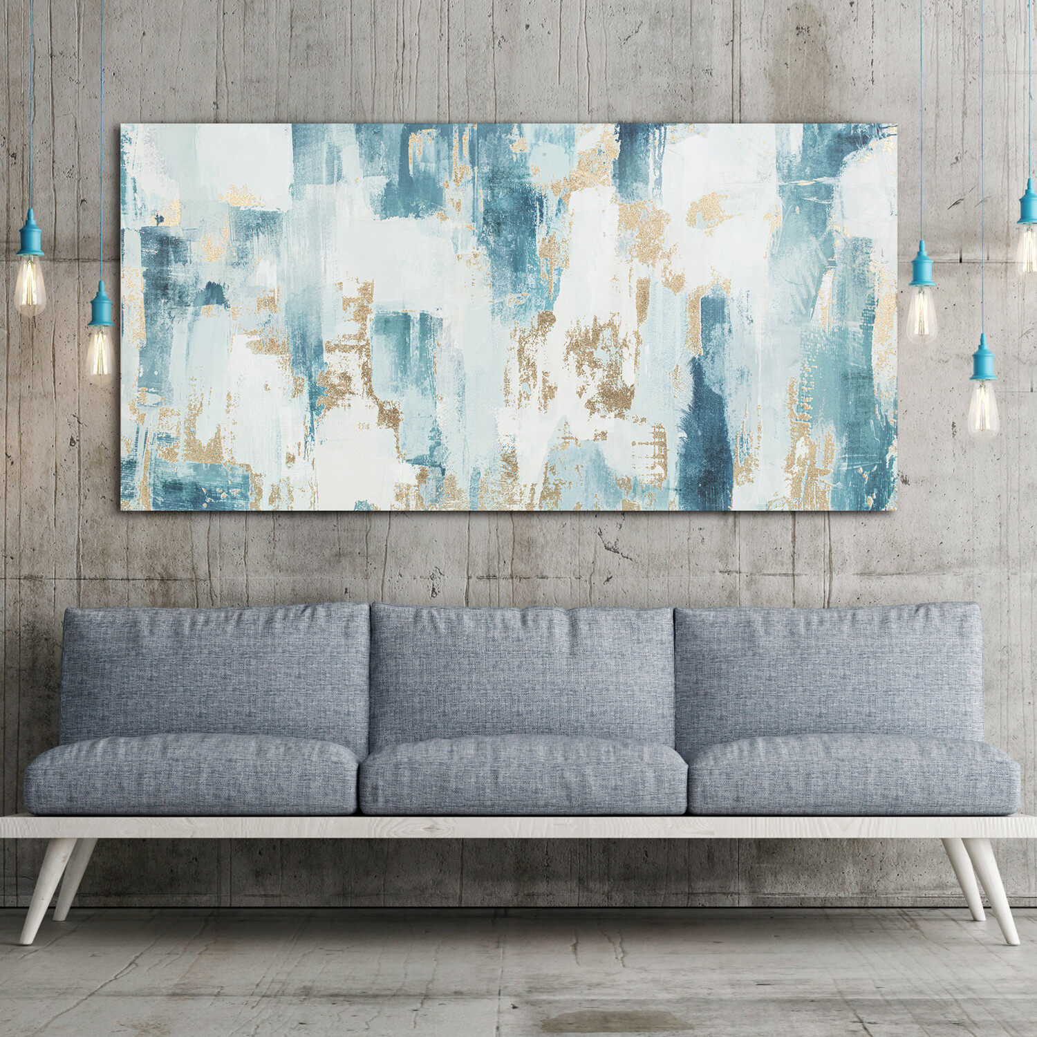 Cyan Gold Foil Abstract Canvas Blue Image 2