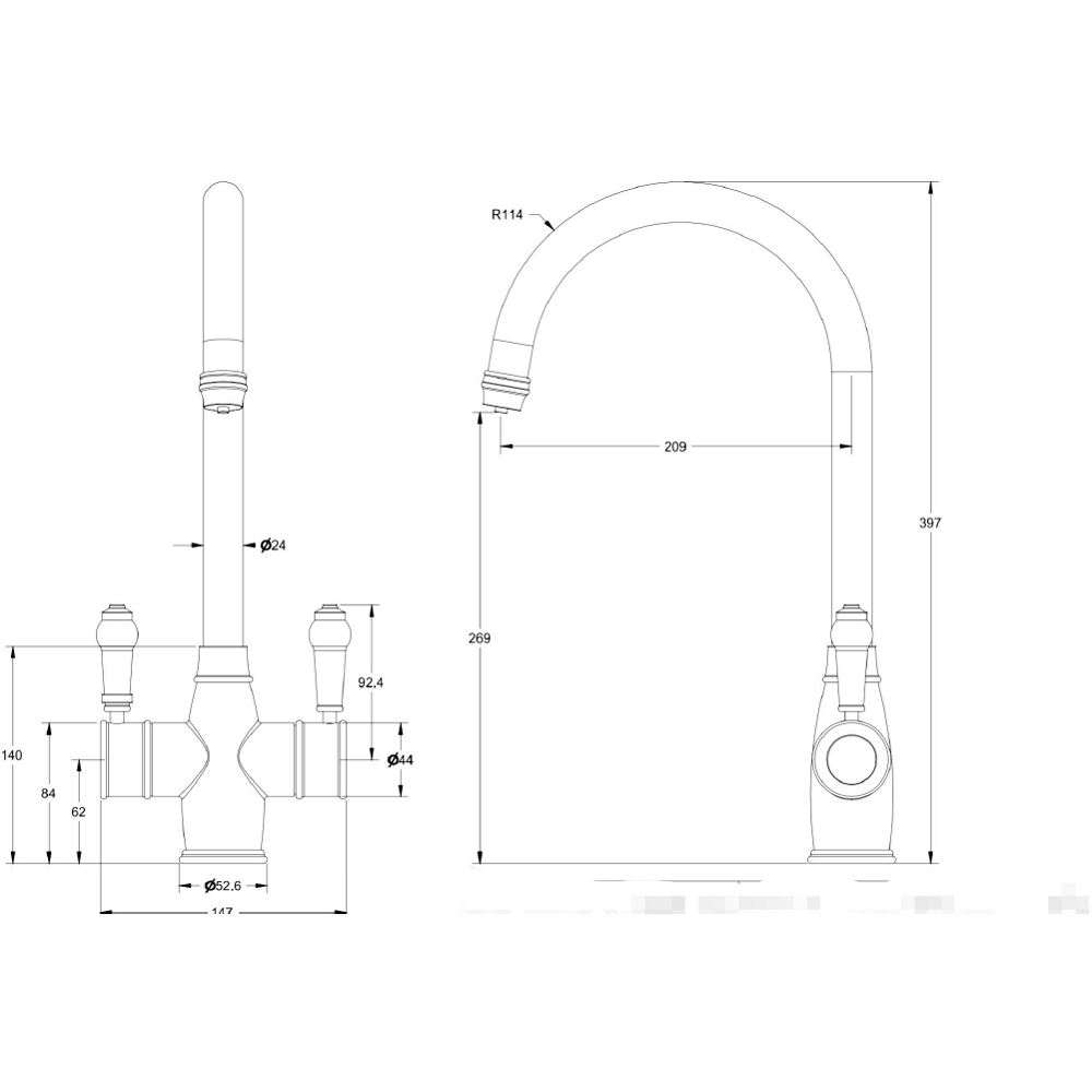 Reginox Vechi II Polished Chrome 3 in 1 Hot Water Tap Image 3