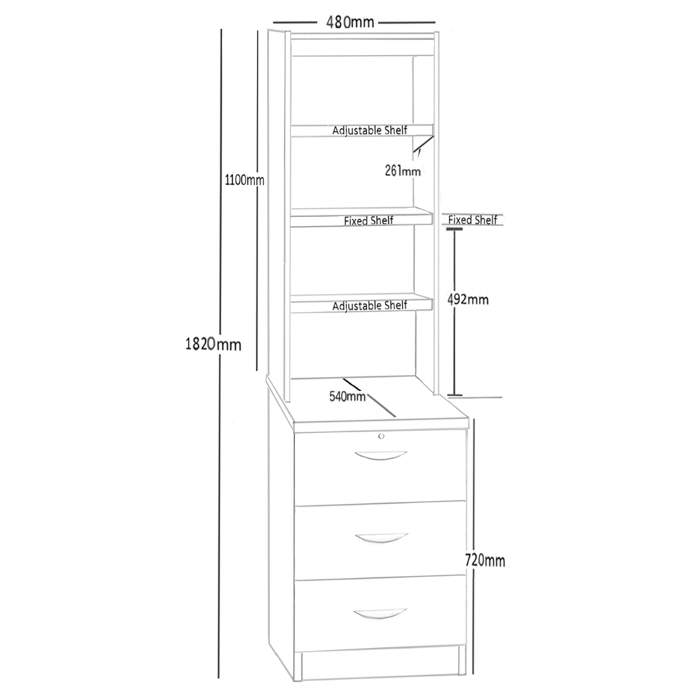R White Cabinets 3 Drawer 4 Shelf Brown Storage Unit with Hutch Image 5