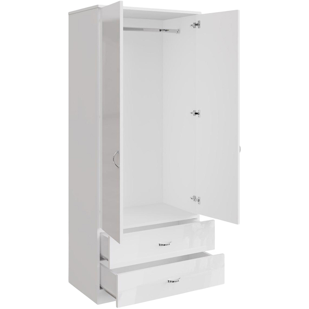 FWStyle Chilton 2 Door 2 Drawer White Gloss Wardrobe Image 3