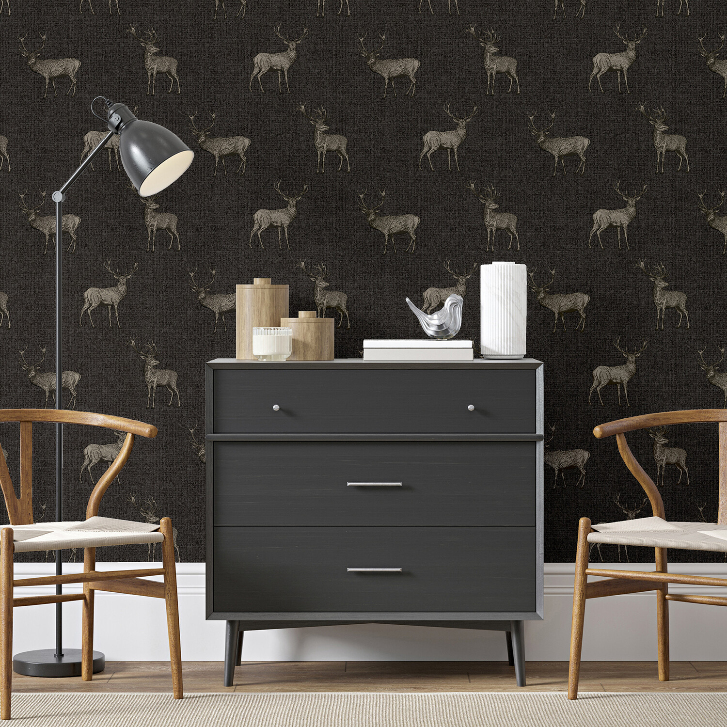 Heritage Stag Wallpaper - Charcoal and Copper Image 3