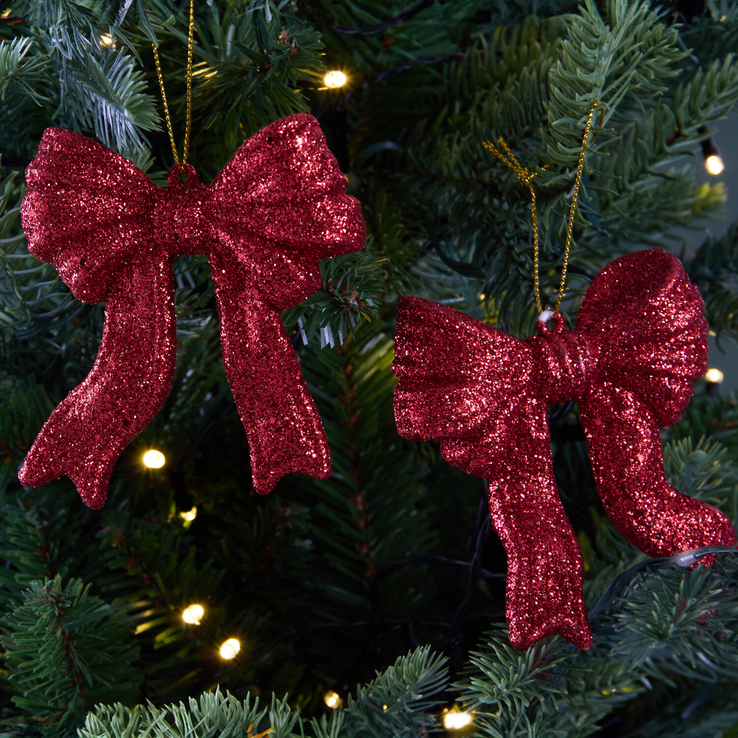 Set of 2 Glitter Bow Tree Decorations Image 6