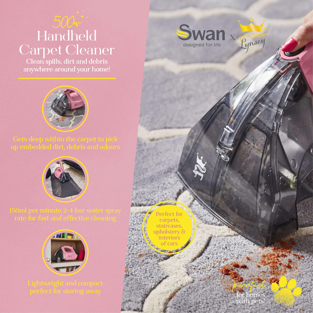 Swan SC18410QOCN Pink Lynsey Handheld Carpet Cleaner Image 3