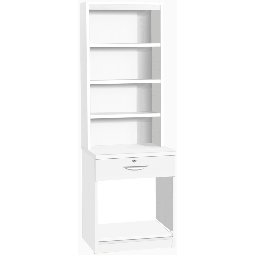 R White Cabinets Single Drawer 4 Shelf Printer Desk Stand with Hutch White Image 2