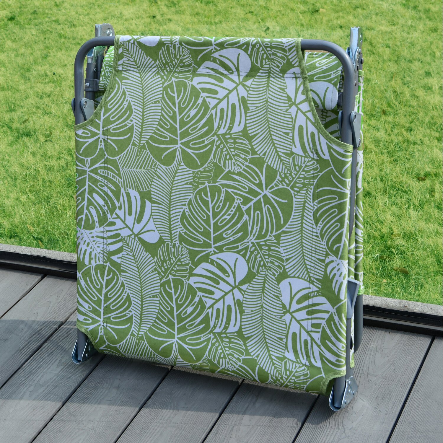 Tropical Leaf Sun Lounger - Green and White Image 2