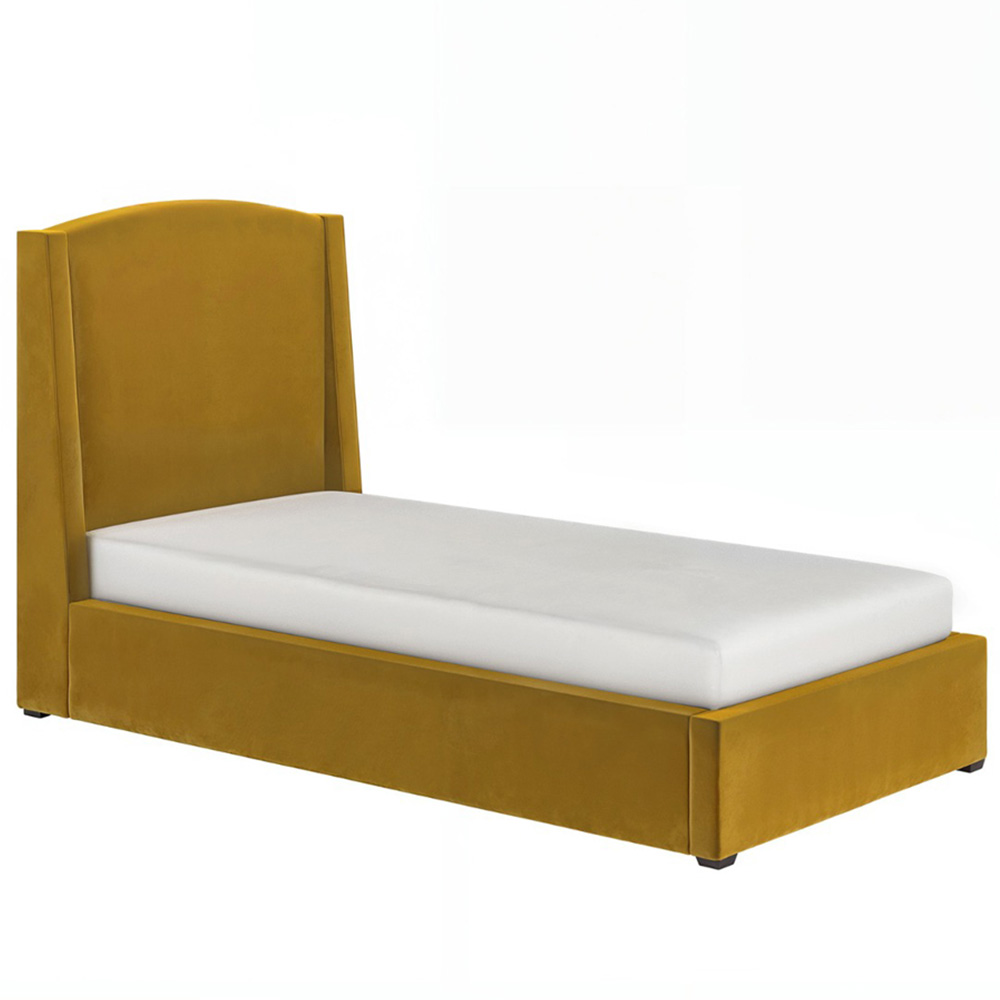 Solace+Co Blaine Single Gold Velvet Winged Headboard Ottoman Bed Image 2