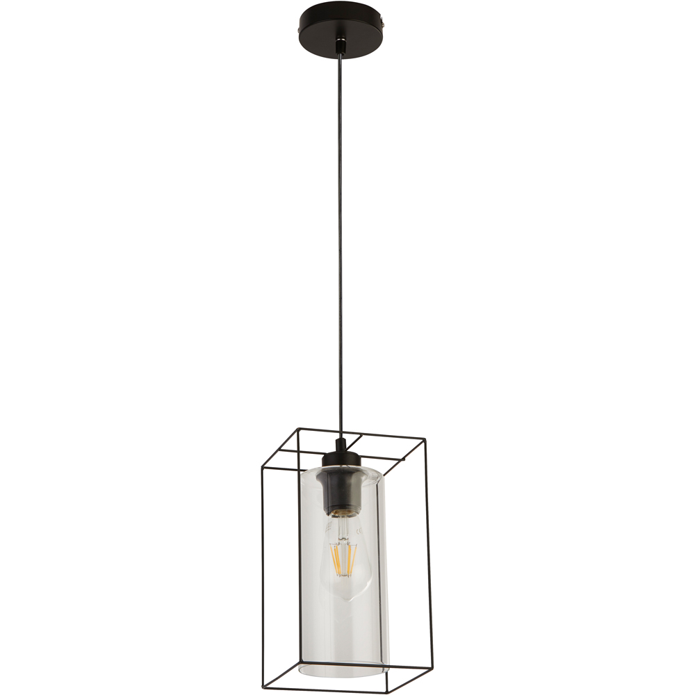 Lighting Collection Black Frame Clear Inner Glass Single Pendant Light Image 1
