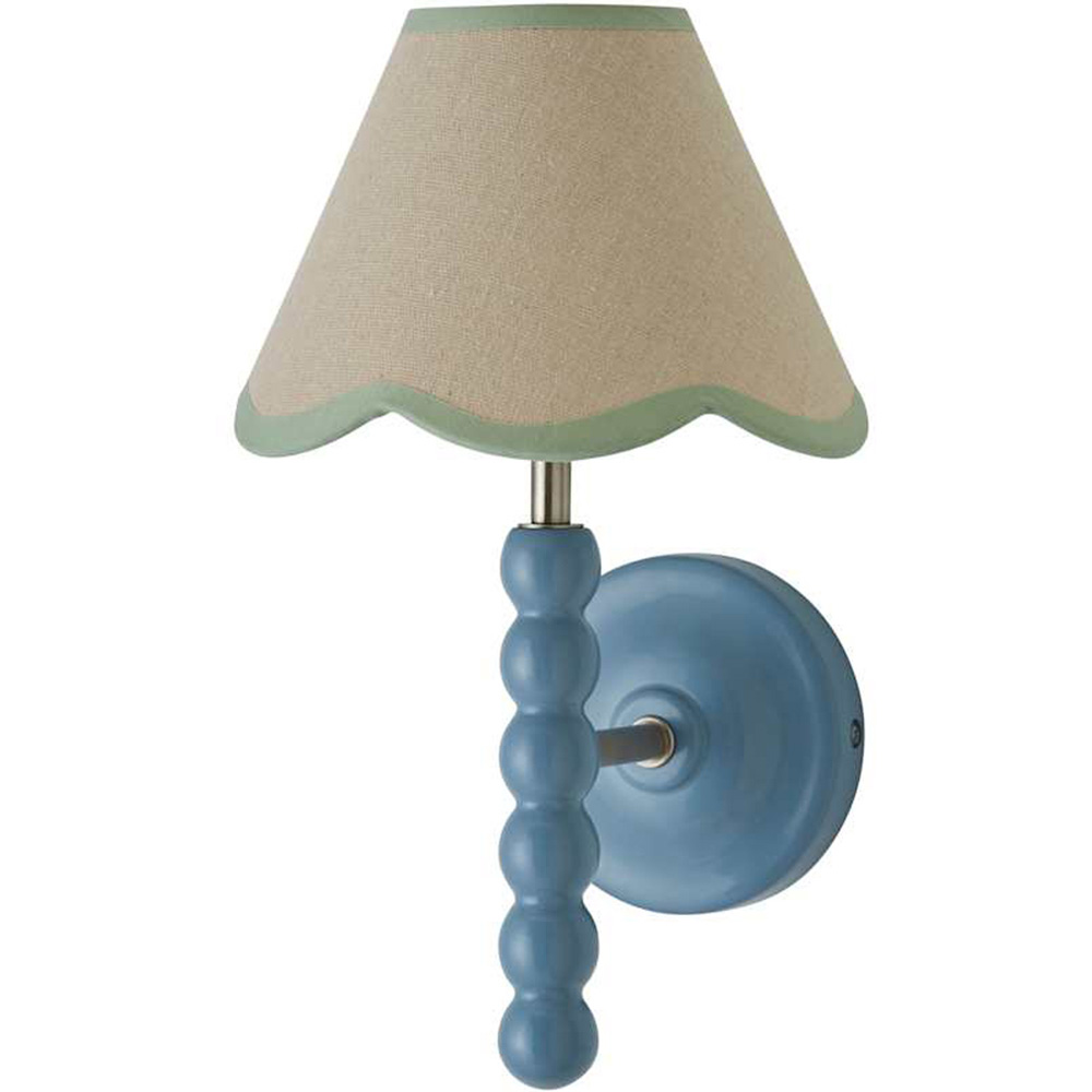 ValueLights Green Trim Scallop Shade Blue Bobbin LED Wall Light with Bulb Image 1