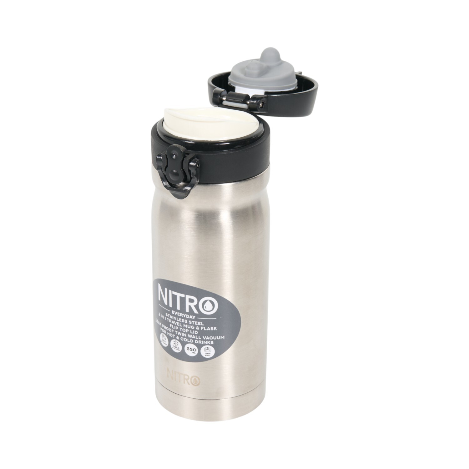 Nitro Stainless Steel Vacuum Flask and Travel Mug Silver Image 5