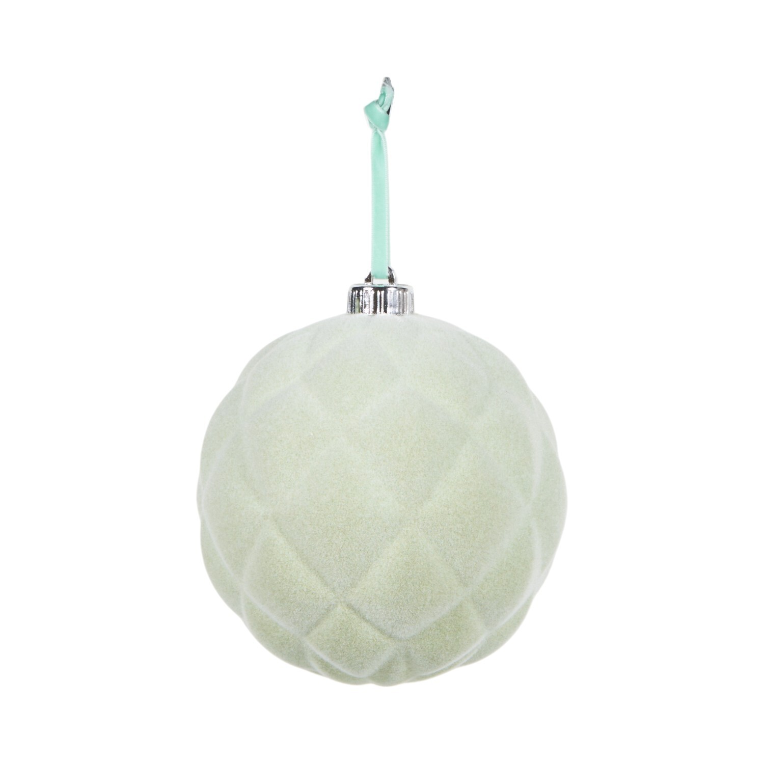 Pack of 4 Elegant Flocked Baubles Sage Green Image 3