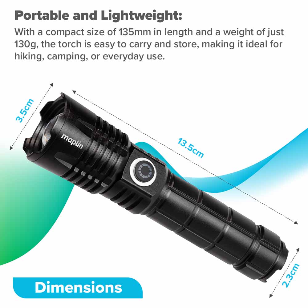 Maplin LED Torch with USB-C Rechargeable Battery Image 6
