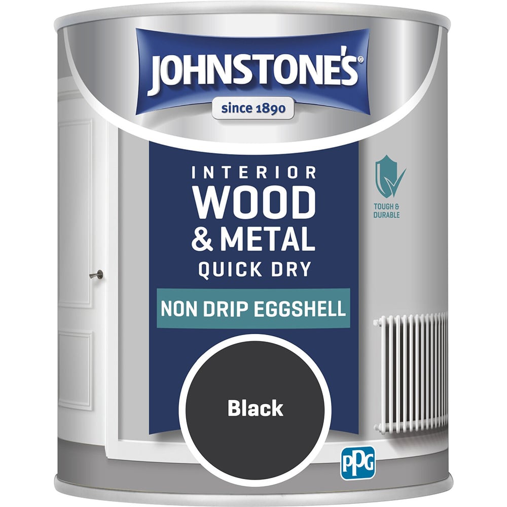 Johnstone's Interior Wood and Metal Quick Dry Eggshell Paint Black / 750ml Image 2