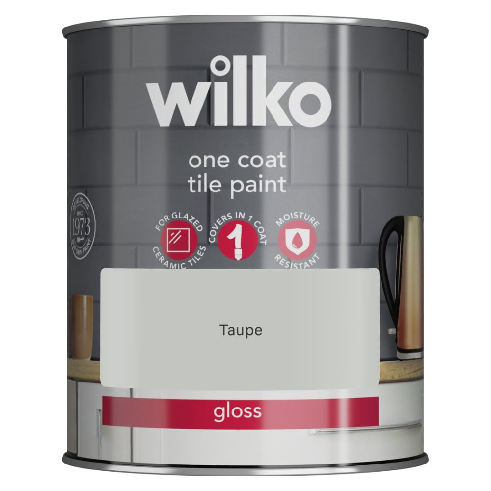 Wilko Taupe Gloss One Coat Tile Paint 750ml Image 2