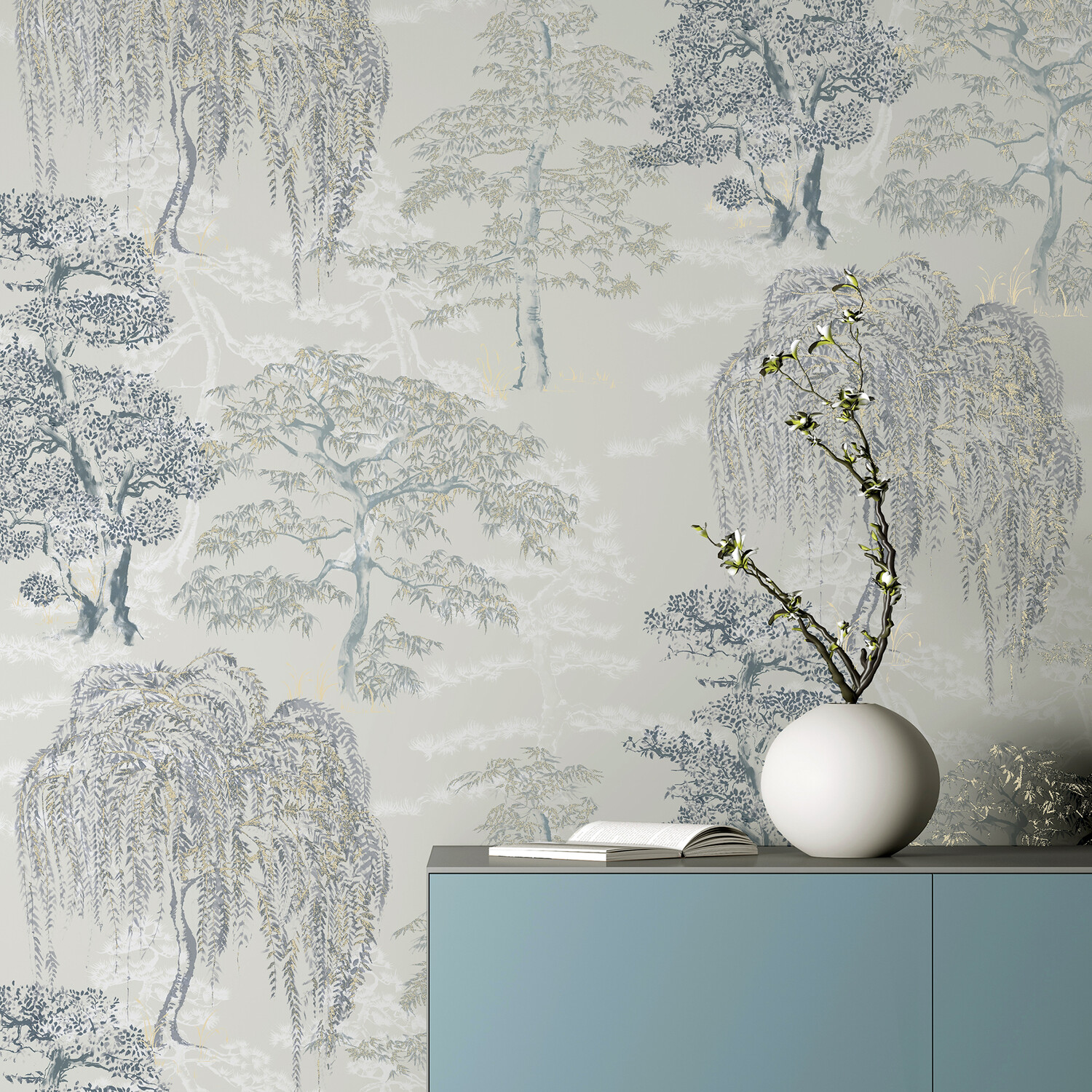 Oriental Garden Wallpaper - Soft Blue Image 2
