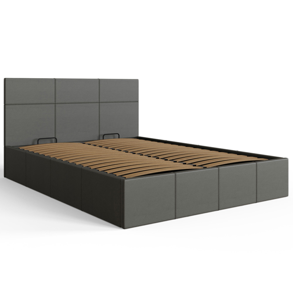 GFW Double Grey Faux Leather Side Lift Ottoman Bed with Bonnell Mattress Image 3