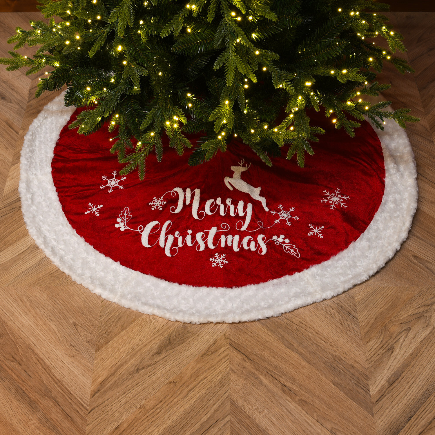 Classic Merry Christmas Tree Skirt Red Image 2