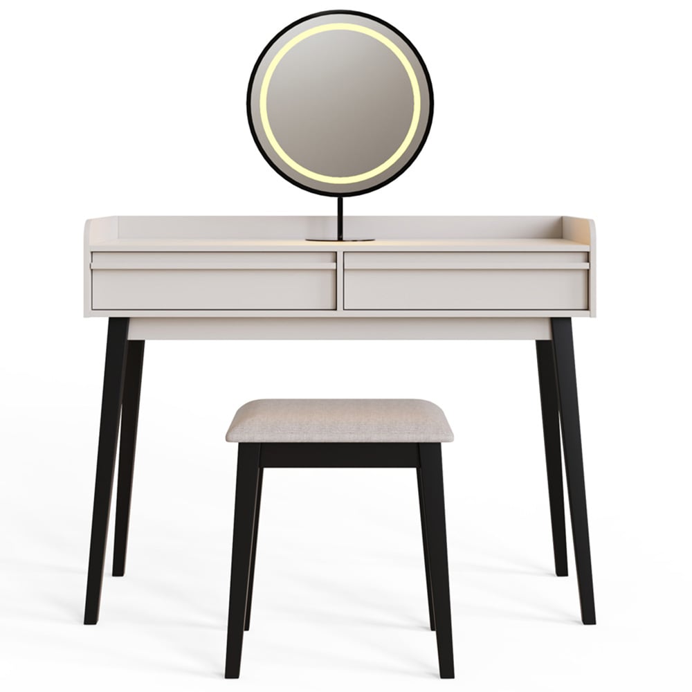 GFW Phoebe 2 Drawer Beige and Black Dressing Table and Stool Set with LED Mirror Image 6