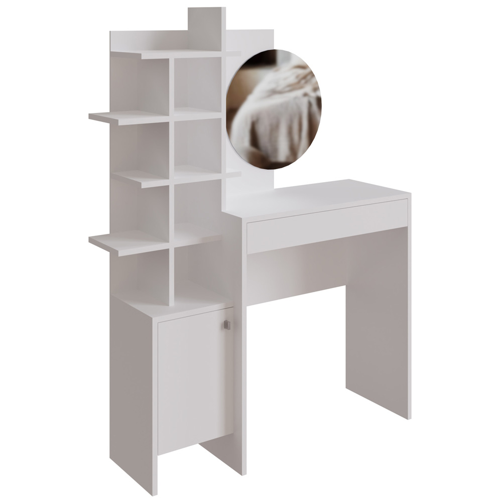 GFW Freyja Single Door Single Drawer White Dressing Table with Mirror Image 2